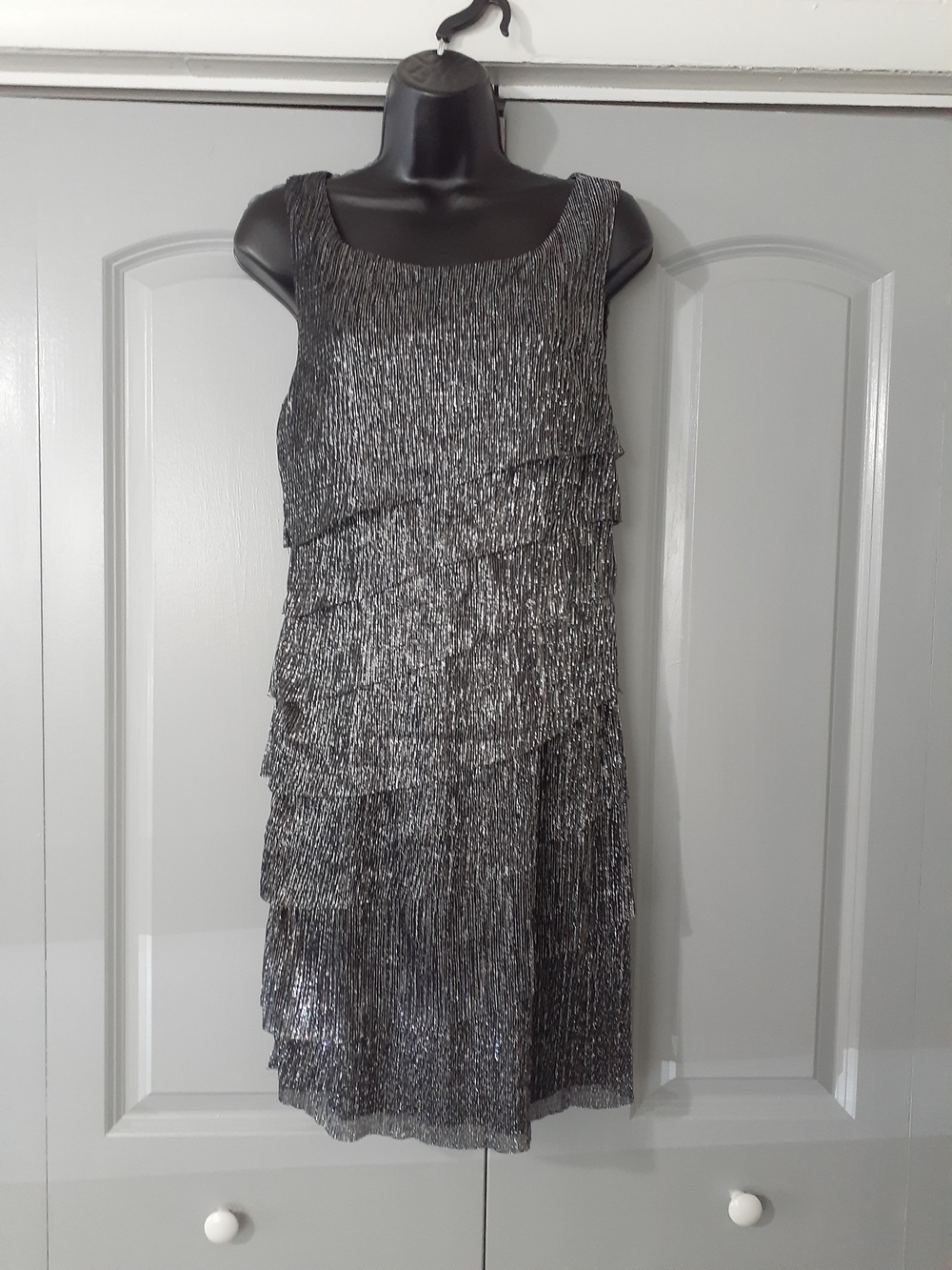 Dressbarn Collection Silver Tiered Sleeveless Party Dress
